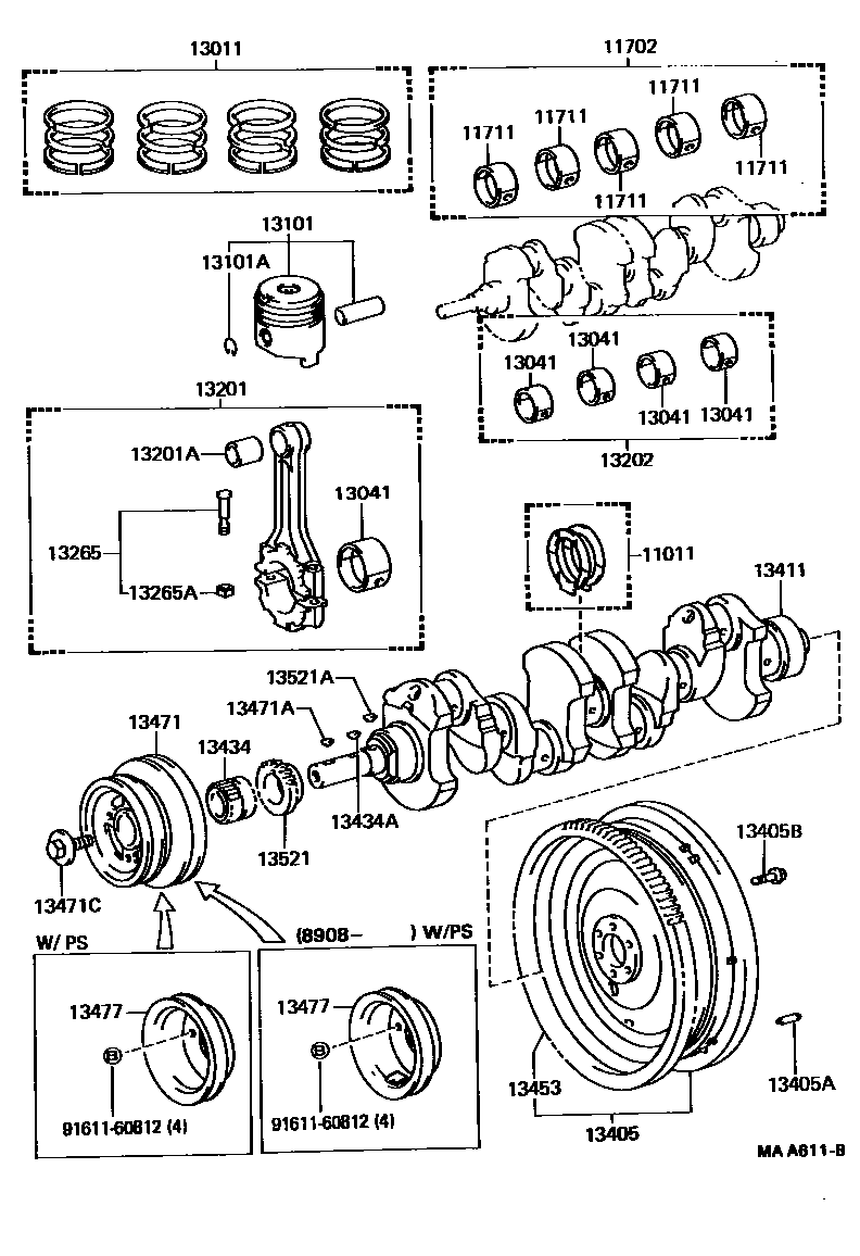 Toyota HILUX Crankshaft & Piston EPC diagram — MAA611B