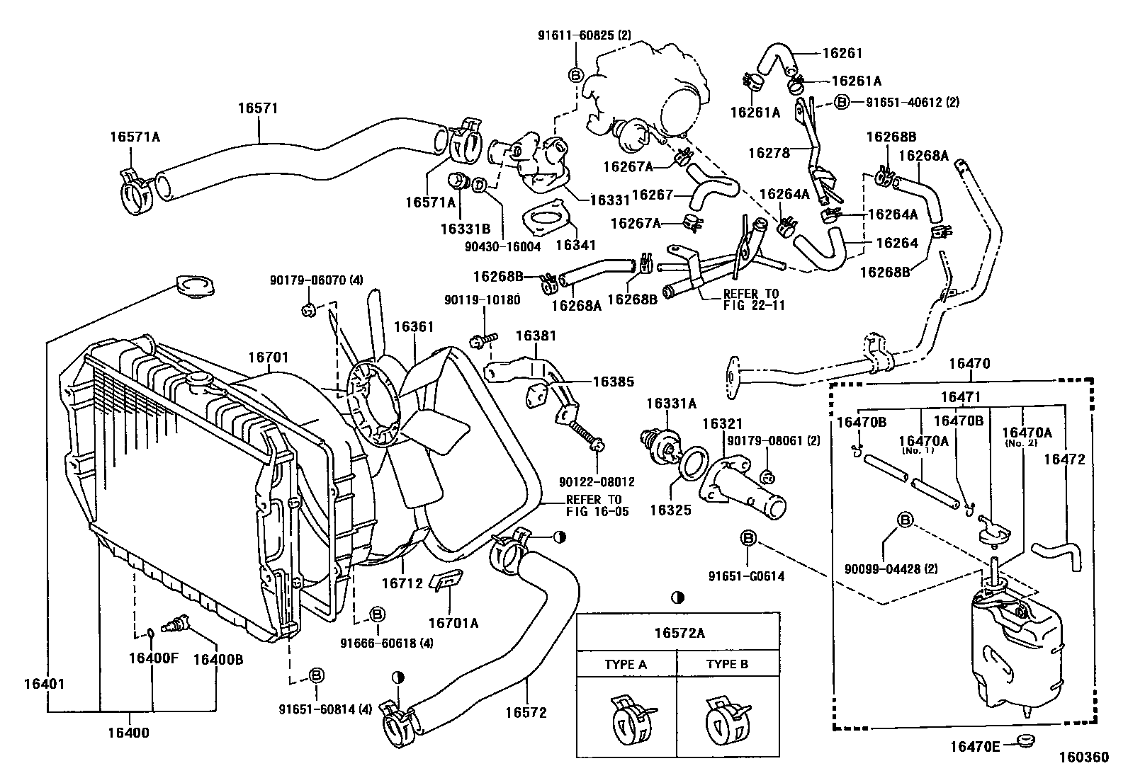Toyota HILUX RADIATOR & WATER OUTLET EPC diagram — 160360