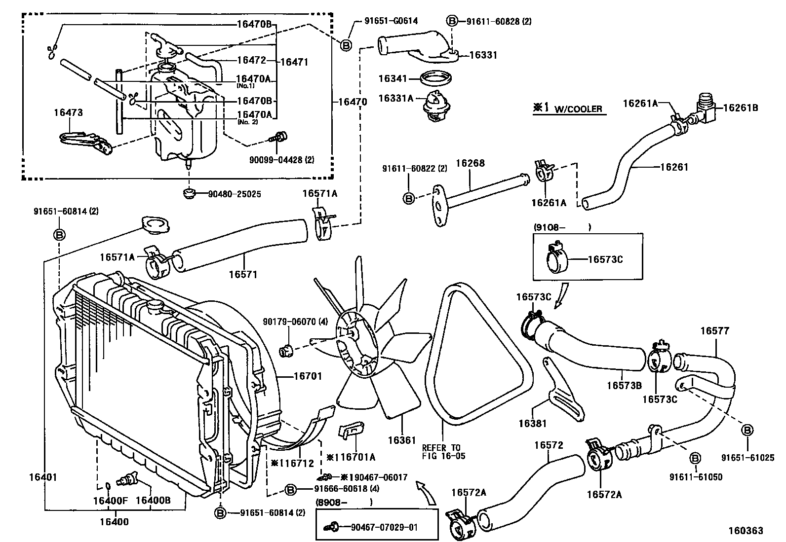 Toyota HILUX RADIATOR & WATER OUTLET EPC diagram — 160363