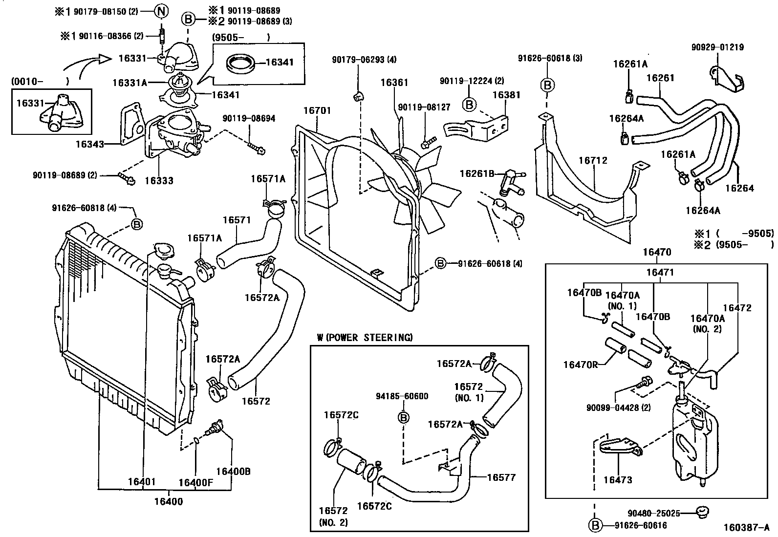Toyota HILUX RADIATOR & WATER OUTLET EPC diagram — 160387A