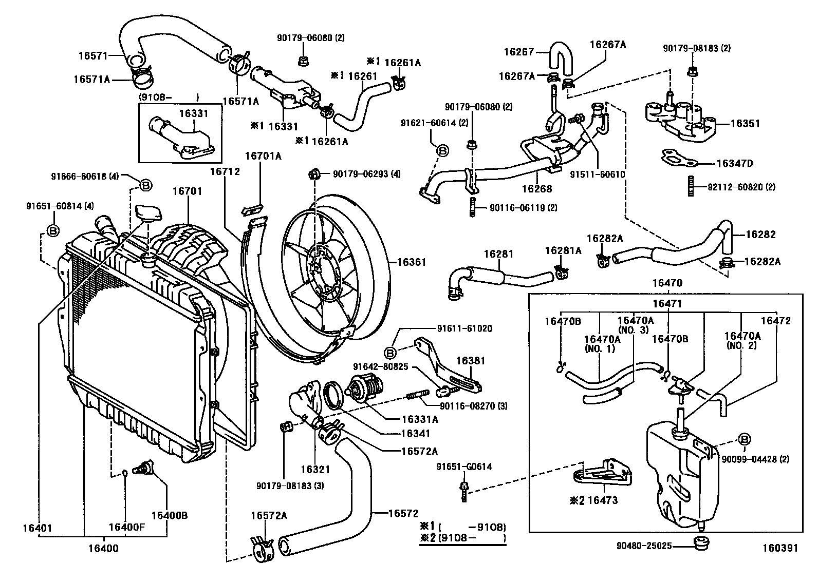 Toyota HILUX RADIATOR & WATER OUTLET EPC diagram — 160391
