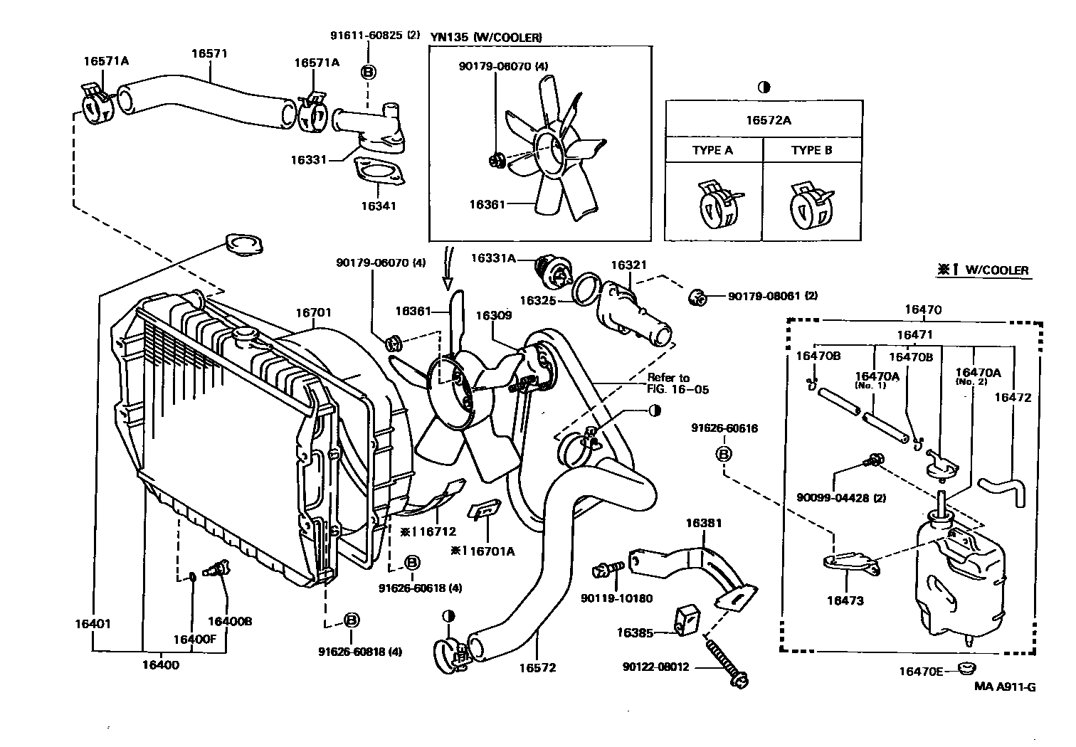 Toyota HILUX RADIATOR & WATER OUTLET EPC diagram — MAA911G