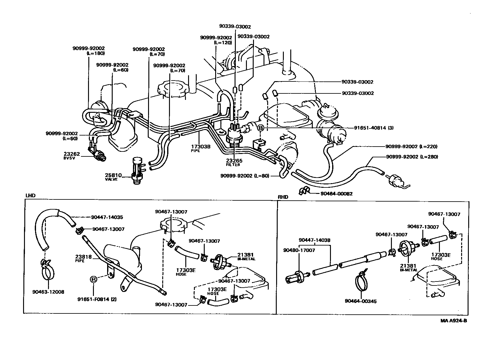 Toyota HILUX vacuum tube EPC diagram — MAA924B