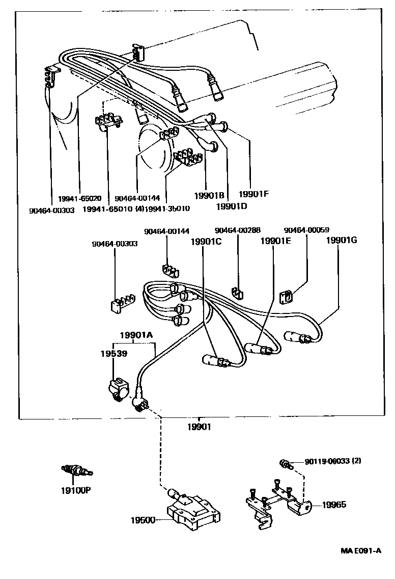 Toyota HILUX 点火线圈和火花塞 /电热塞 EPC diagram — MAE091A