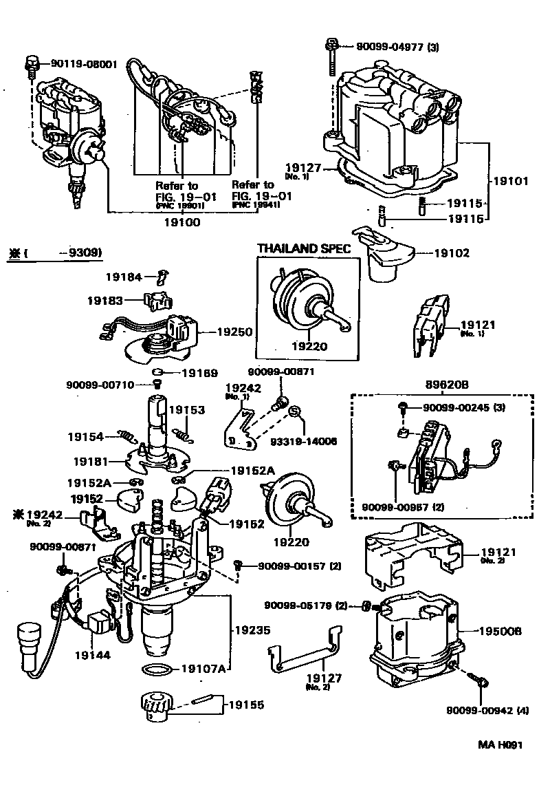 Toyota HILUX 分电器 EPC diagram — MAH091