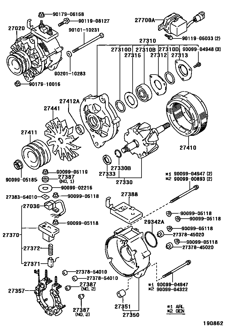 Toyota HILUX Alternator EPC diagram — 190862