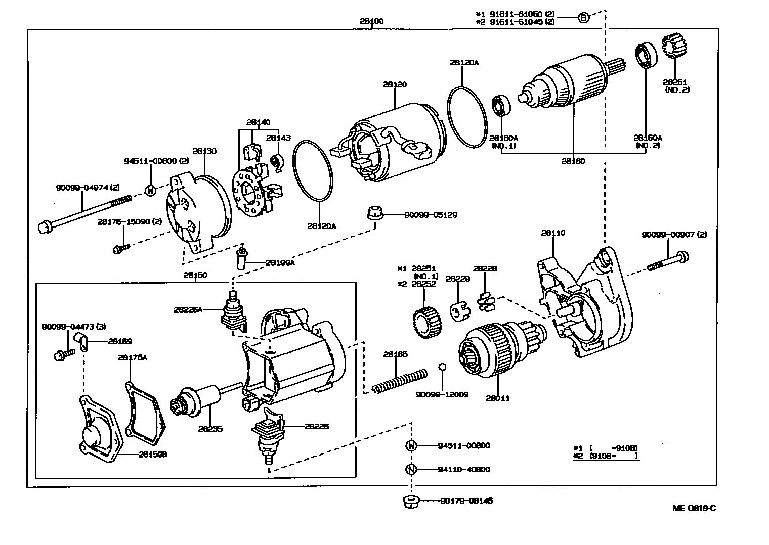 Toyota HILUX 起动机 EPC diagram — MEQ819C