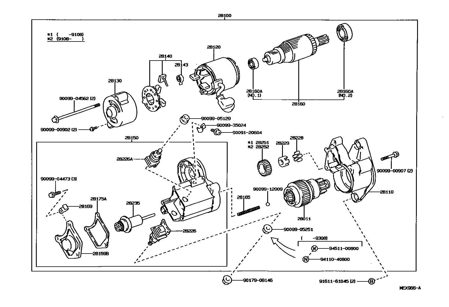 Toyota HILUX 起动机 EPC diagram — MEX966A
