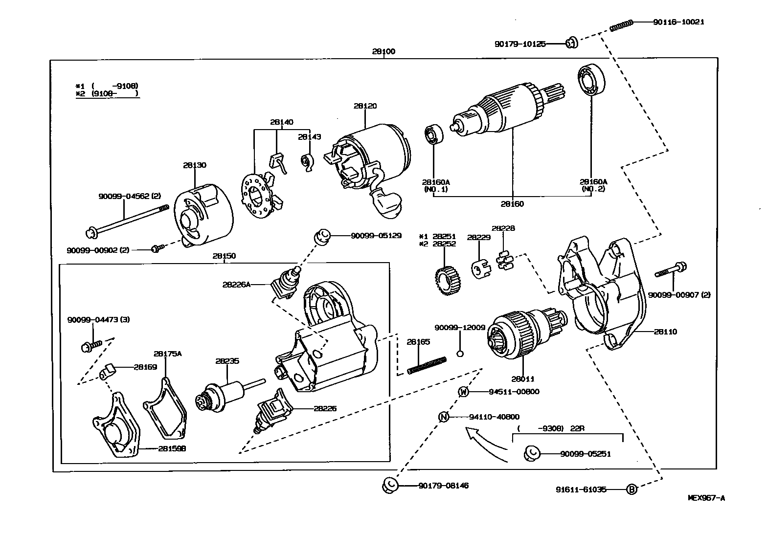 Toyota HILUX 起动机 EPC diagram — MEX967A