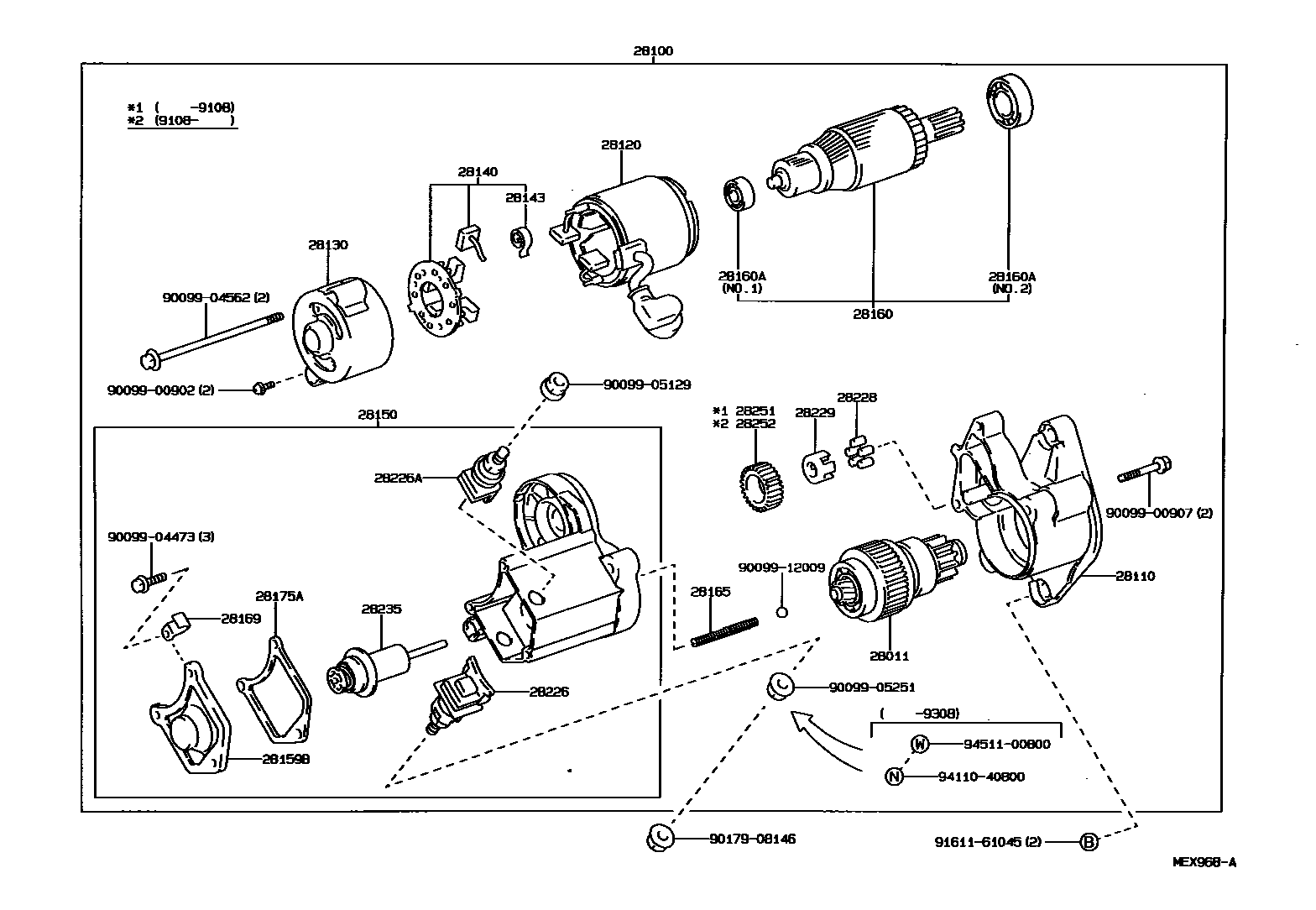 Toyota HILUX 起动机 EPC diagram — MEX968A