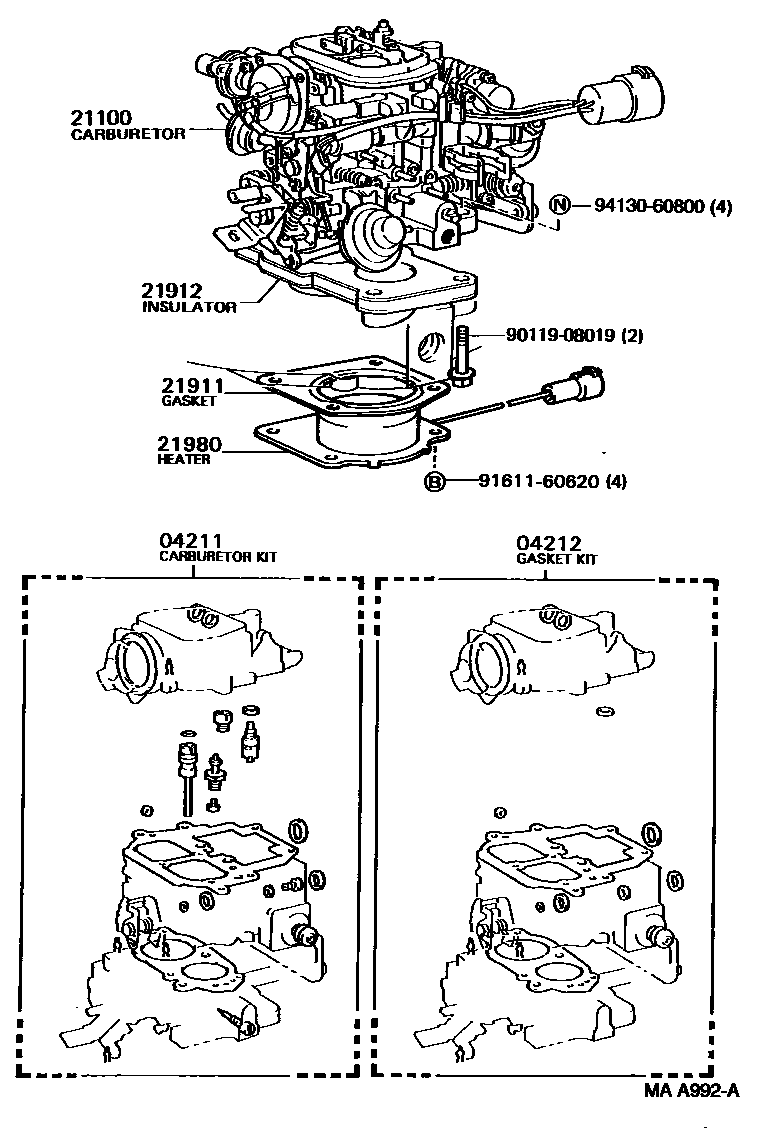Toyota HILUX carburetor assembly EPC diagram — MAA992A