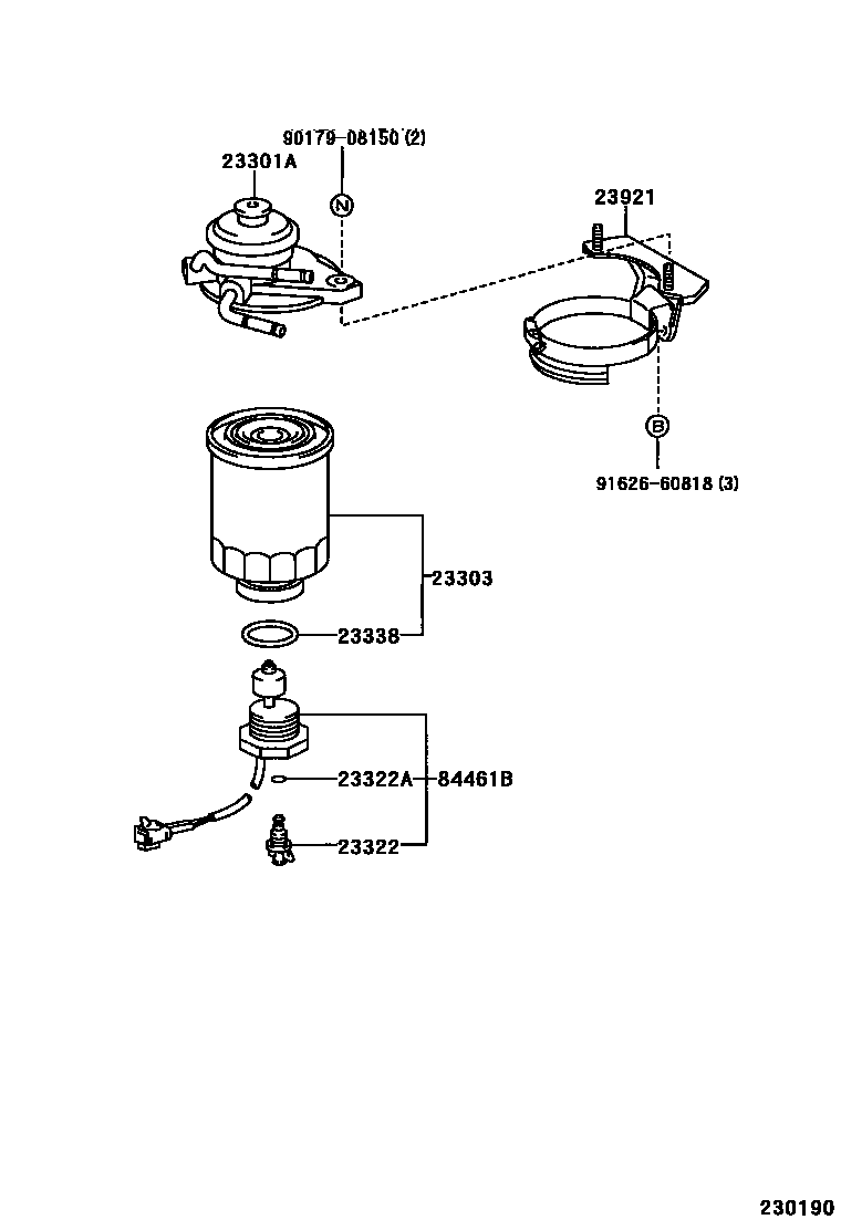 Toyota HILUX fuel filter EPC diagram — 230190