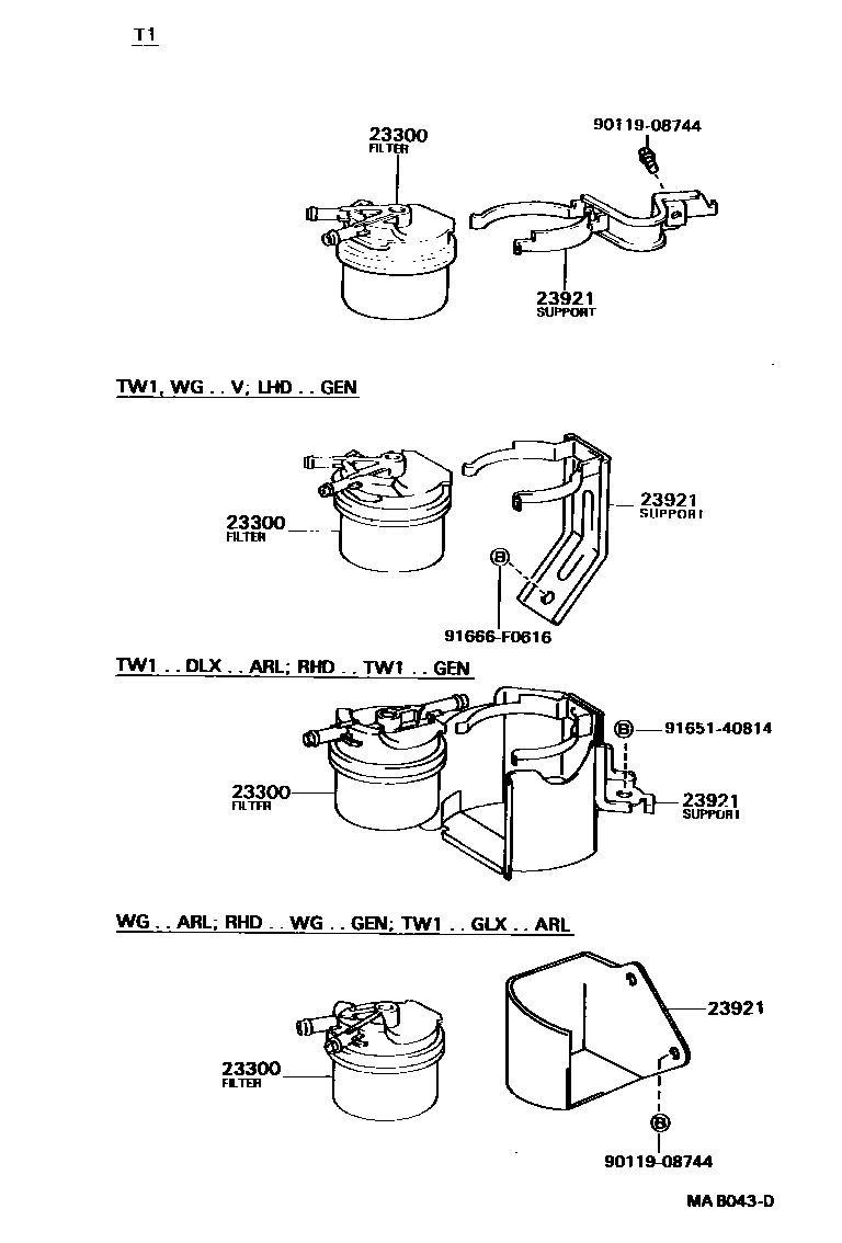 Toyota HILUX fuel filter EPC diagram — MAB043D
