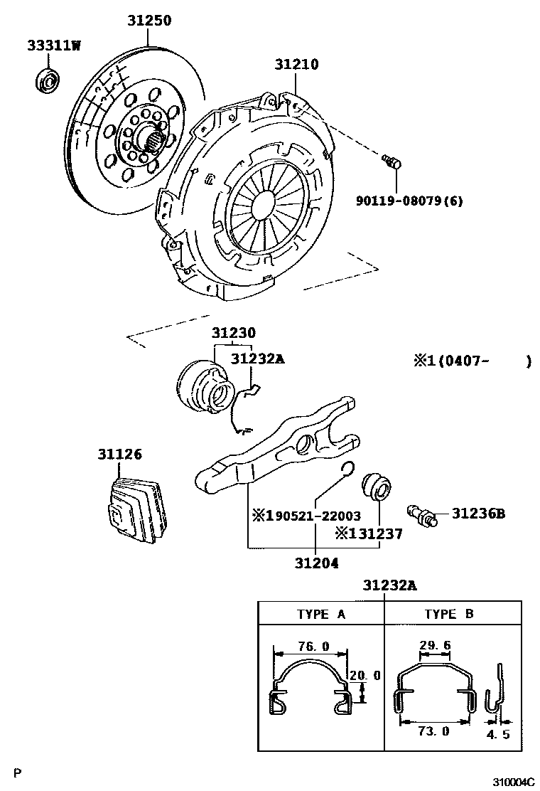Toyota HILUX 离合器和分离叉 EPC diagram — 310004C