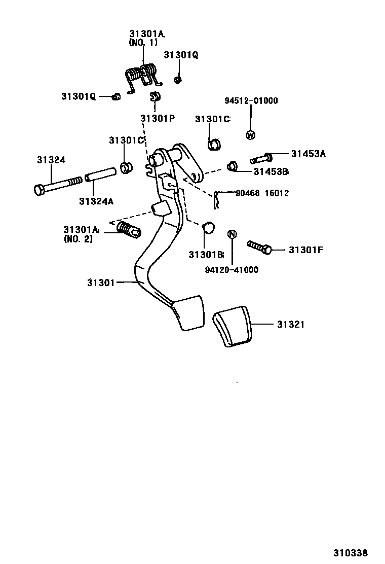 Toyota HILUX 离合器踏板和挠性软管 EPC diagram — 310338