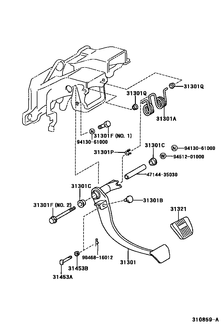 Toyota HILUX 离合器踏板和挠性软管 EPC diagram — 310859A