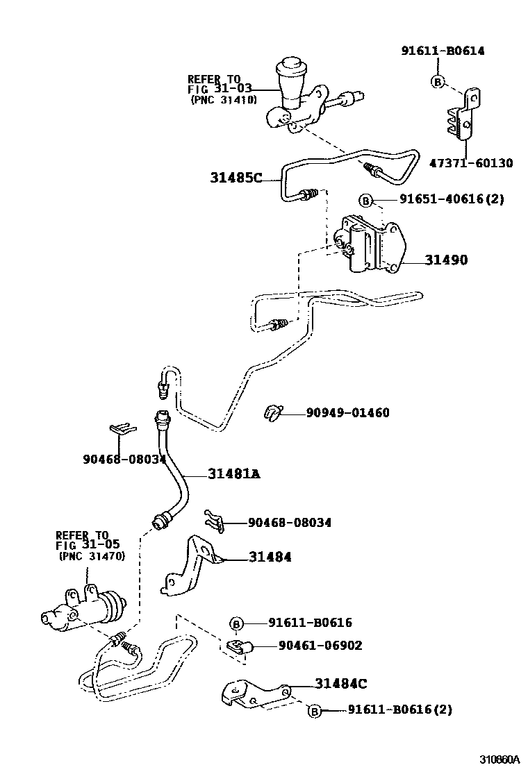 Toyota HILUX 离合器踏板和挠性软管 EPC diagram — 310860A