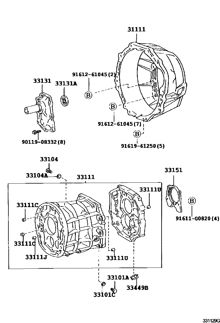 Toyota HILUX 离合器壳和变速器壳(MTM) EPC diagram — 331129G