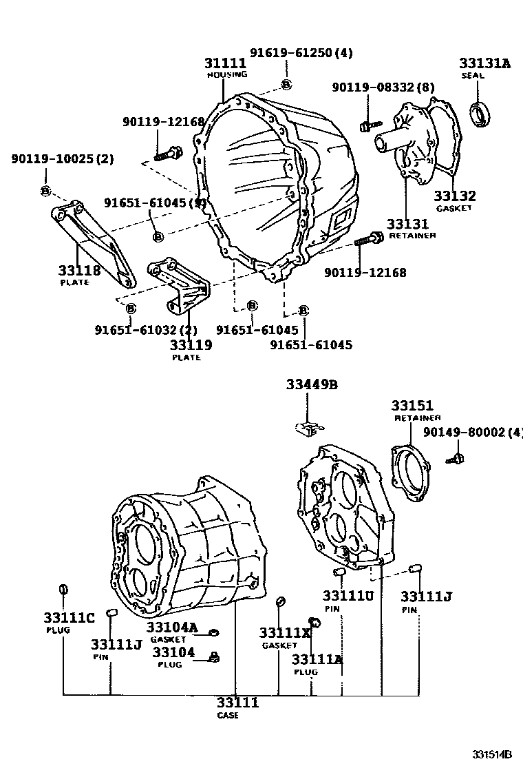 Toyota HILUX 离合器壳和变速器壳(MTM) EPC diagram — 331514B