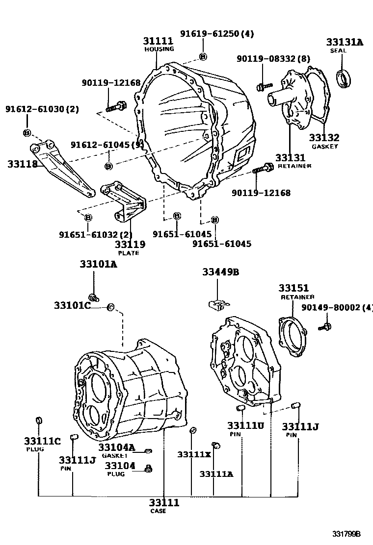 Toyota HILUX 离合器壳和变速器壳(MTM) EPC diagram — 331799B