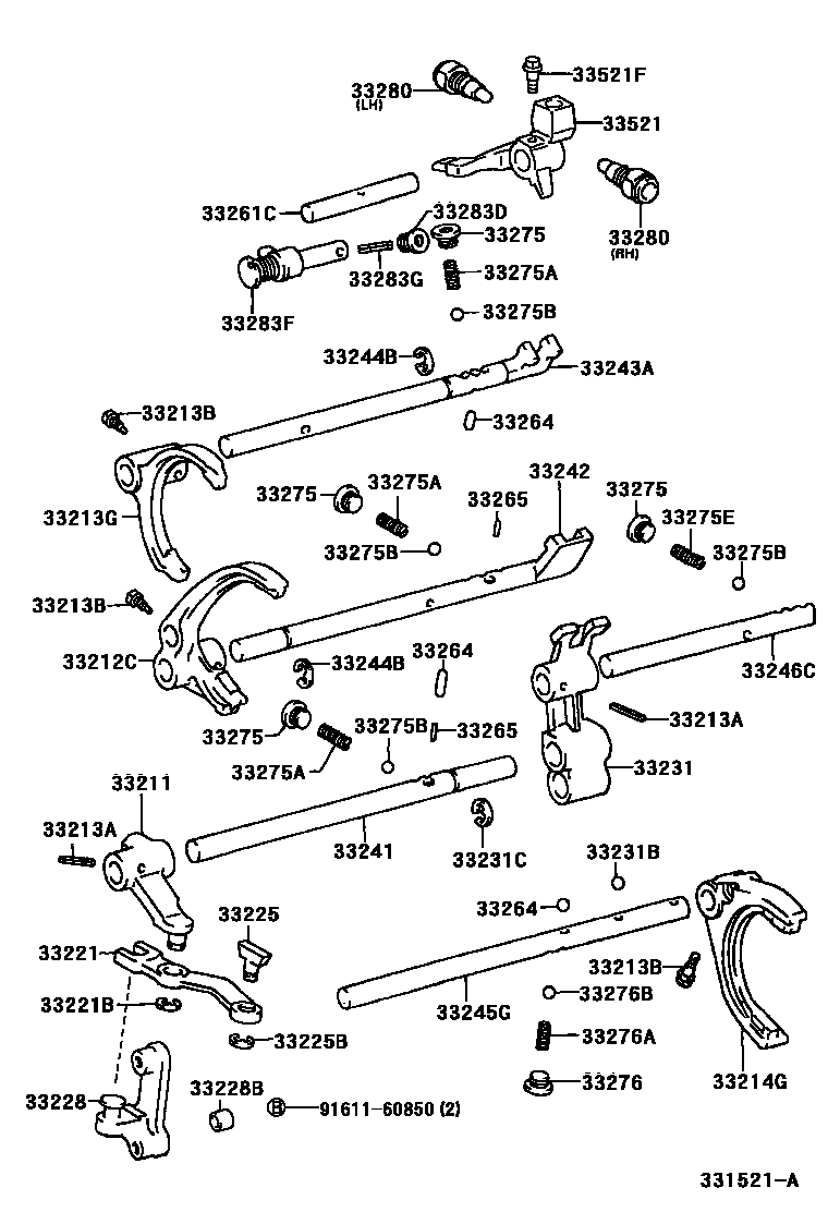 Toyota HILUX 换档拨叉和换档杆轴(MTM) EPC diagram — 331521A