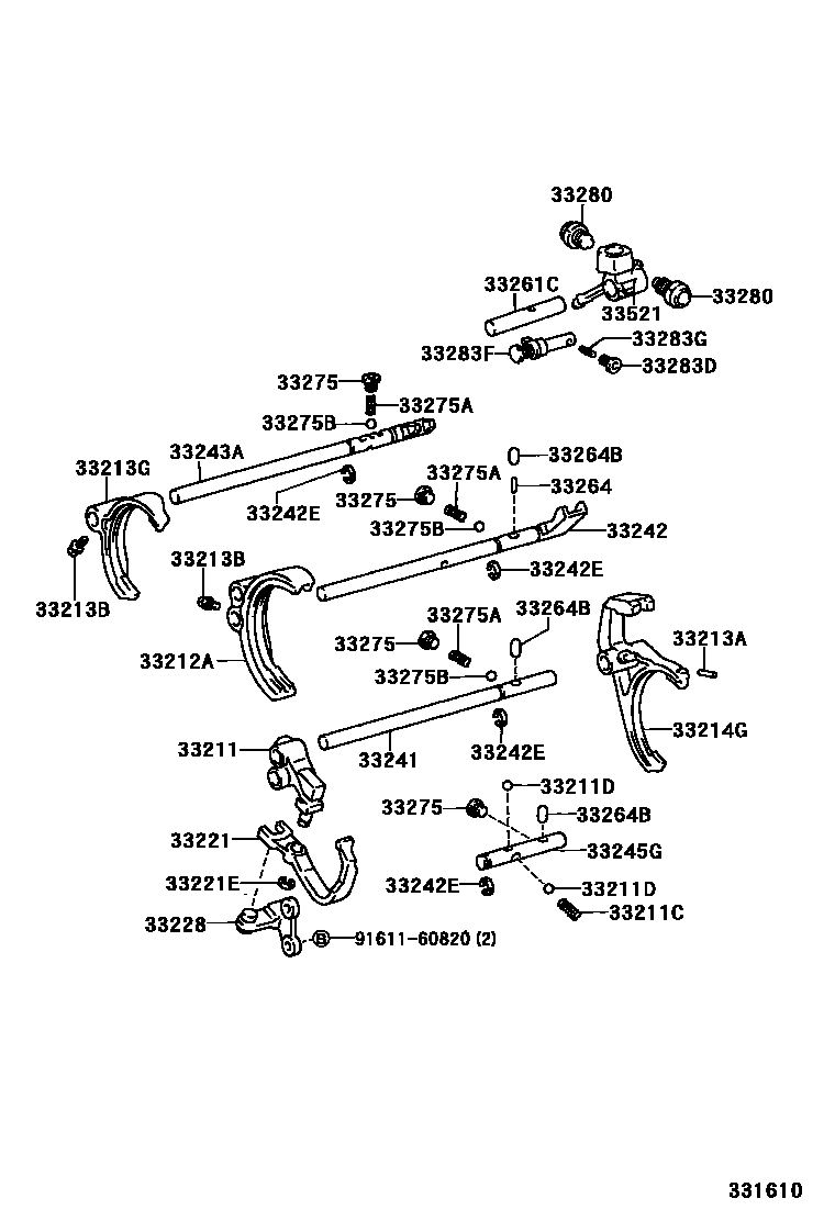 Toyota HILUX 换档拨叉和换档杆轴(MTM) EPC diagram — 331610