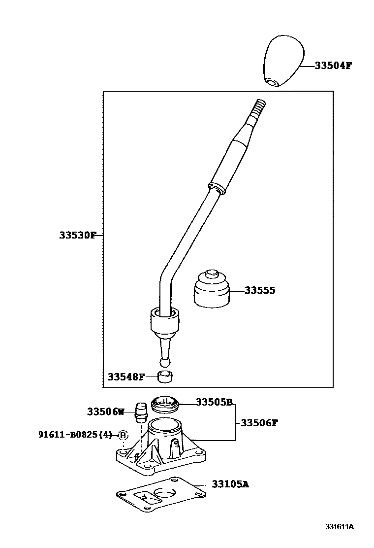 Toyota HILUX Shift Lever & Retainer EPC diagram — 331611A
