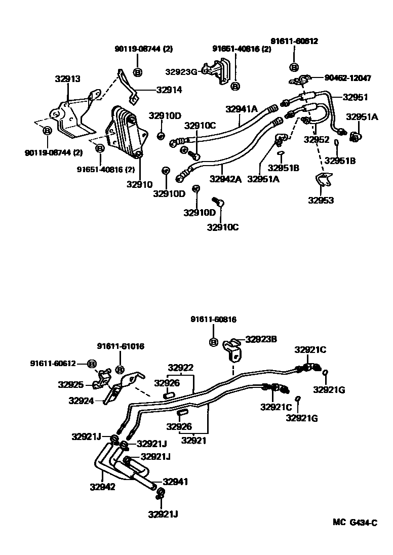 Toyota HILUX 变速器油冷却器和配管(ATM) EPC diagram — MCG434C