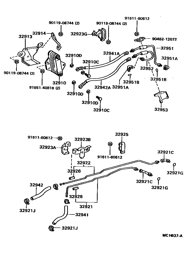 Toyota HILUX 变速器油冷却器和配管(ATM) EPC diagram — MCH637A