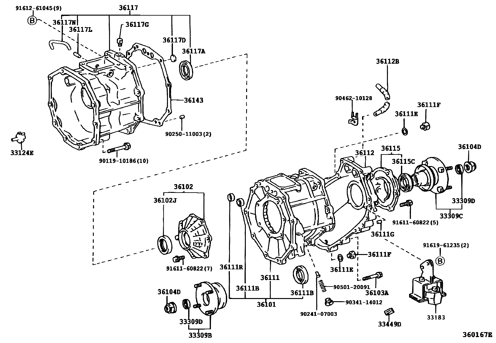 Toyota HILUX Transfer Case & Extension Housing EPC diagram — 360167E