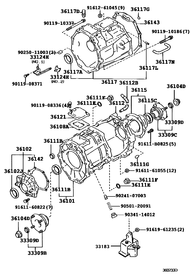 Toyota HILUX Transfer Case & Extension Housing EPC diagram — 360233D
