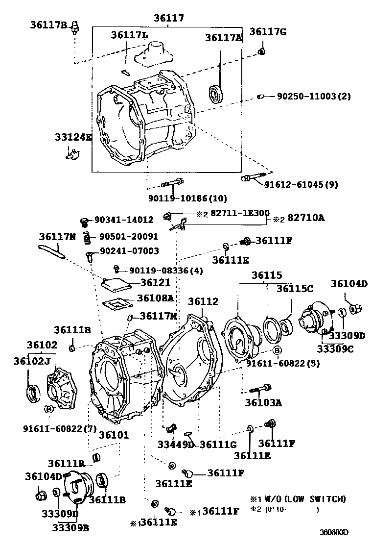 Toyota HILUX Transfer Case & Extension Housing EPC diagram — 360680D