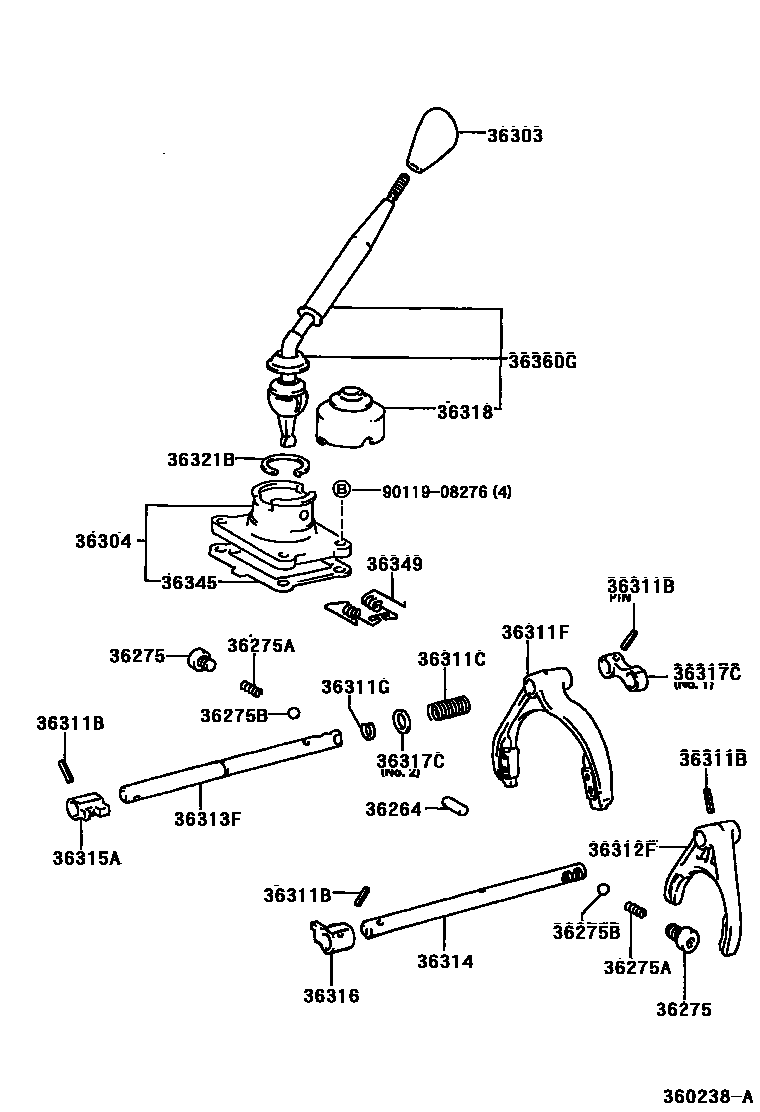 Toyota HILUX Transfer Lever & Shift Fork Shaft EPC diagram — 360238A