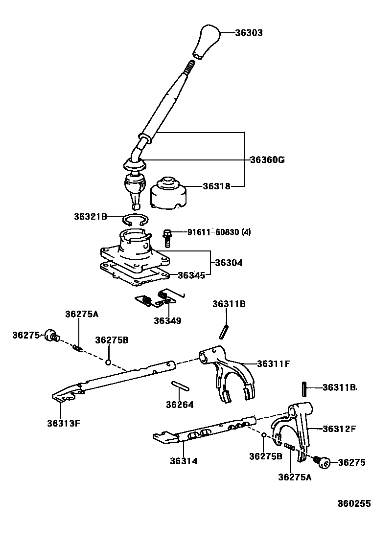 Toyota HILUX Transfer Lever & Shift Fork Shaft EPC diagram — 360255