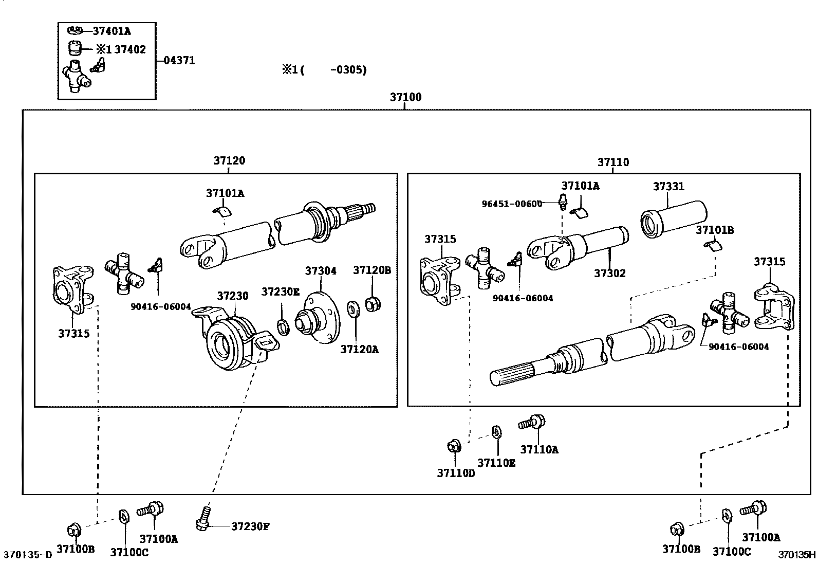 Toyota HILUX Propeller Shaft & Universal Joint EPC diagram — 370135H