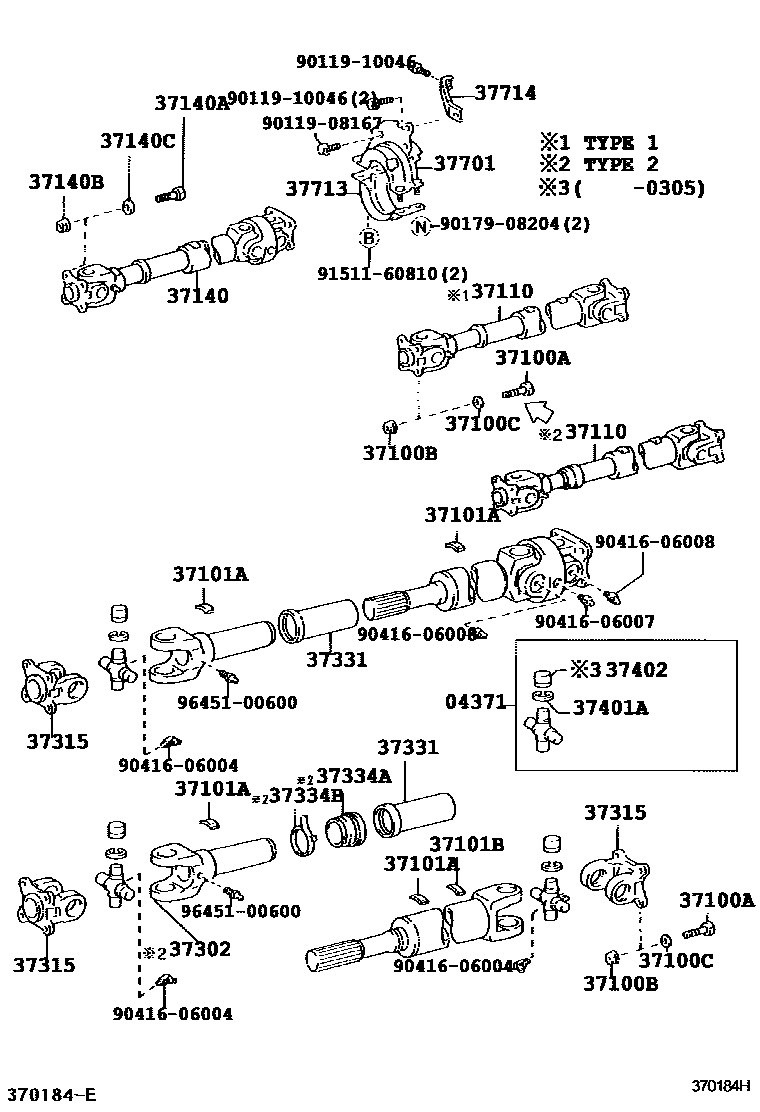 Toyota HILUX Propeller Shaft & Universal Joint EPC diagram — 370184H