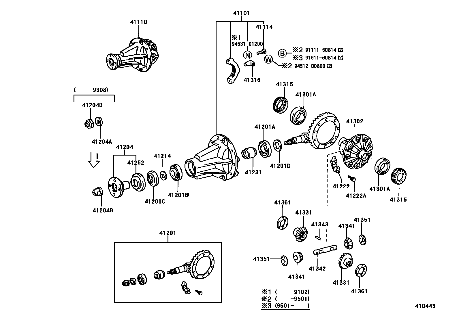 Toyota HILUX 后桥壳和差速器 EPC diagram — 410443