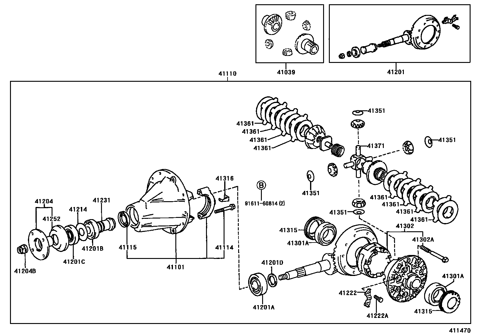 Toyota HILUX 后桥壳和差速器 EPC diagram — 411470