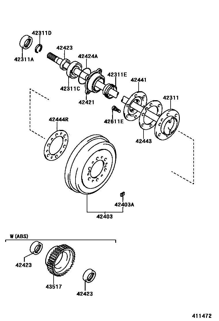 Toyota HILUX 后桥半轴和后桥轮毂 EPC diagram — 411472