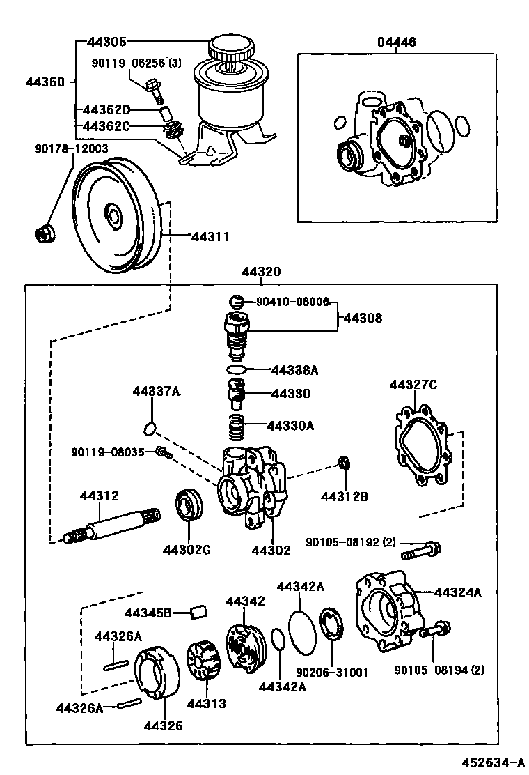 Toyota HILUX 叶片泵和储油罐(动力转向) EPC diagram — 452634A