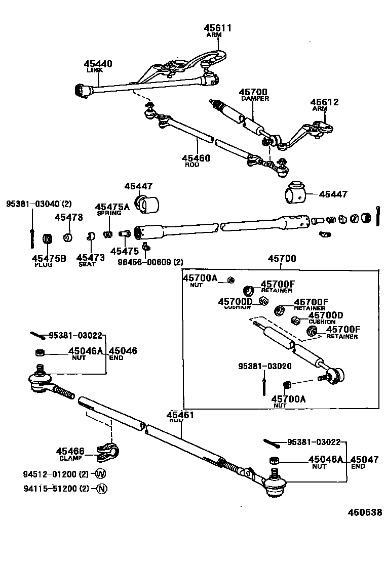 Toyota HILUX 前转向齿轮和连杆 EPC diagram — 450638