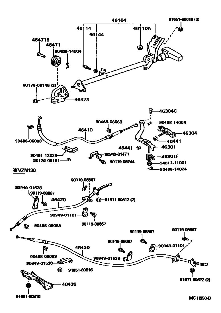 Toyota HILUX Parking Brake & Cable EPC diagram — MCH950B