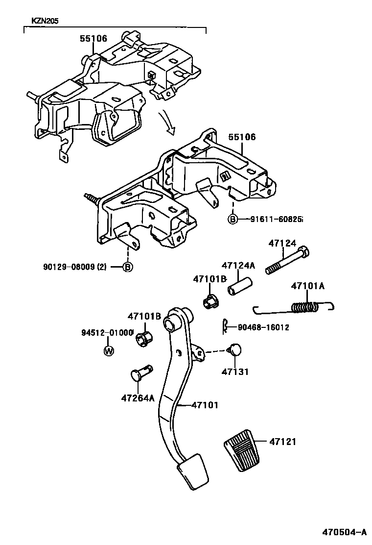 Toyota HILUX Brake Pedal & Bracket EPC diagram — 470504A