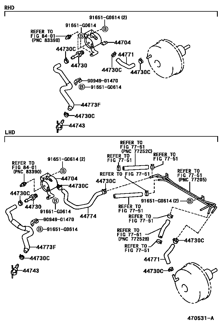 Toyota HILUX 制动助力器和真空管 EPC diagram — 470531A
