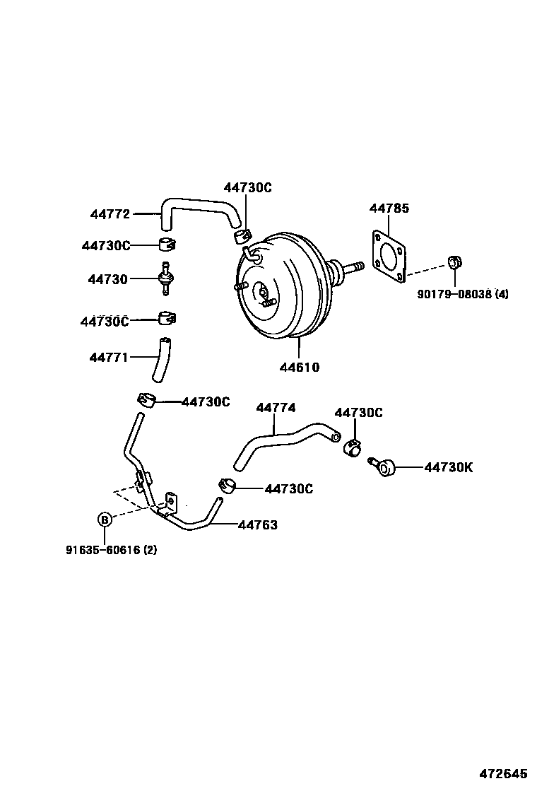 Toyota HILUX 制动助力器和真空管 EPC diagram — 472645