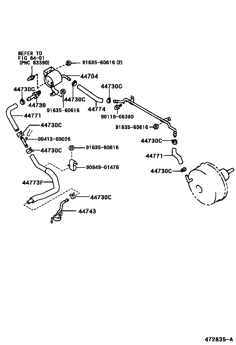 Toyota HILUX 制动助力器和真空管 EPC diagram — 472835A