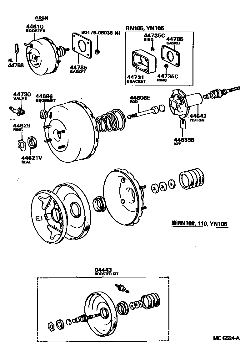 Toyota HILUX 制动助力器和真空管 EPC diagram — MCG524A