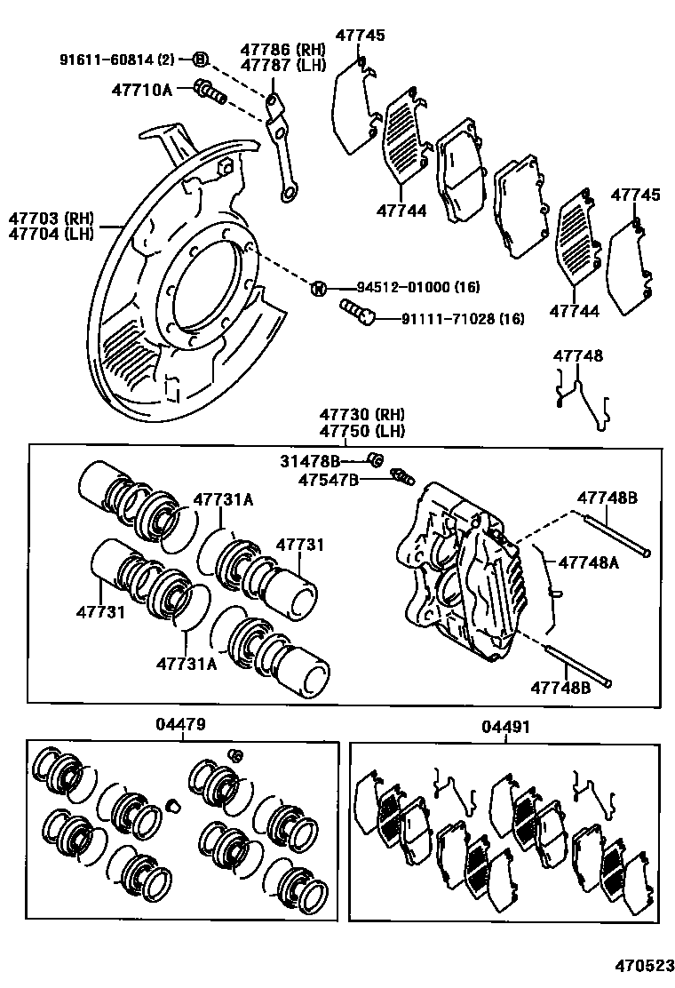 Toyota HILUX 前盘式制动器卡钳和防尘罩 EPC diagram — 470523