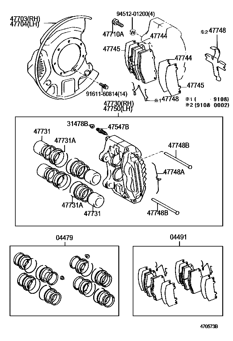 Toyota HILUX 前盘式制动器卡钳和防尘罩 EPC diagram — 470573B