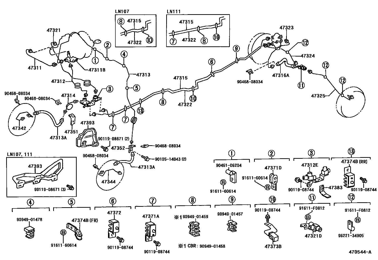 Toyota HILUX 制动配管和卡箍 EPC diagram — 470544A